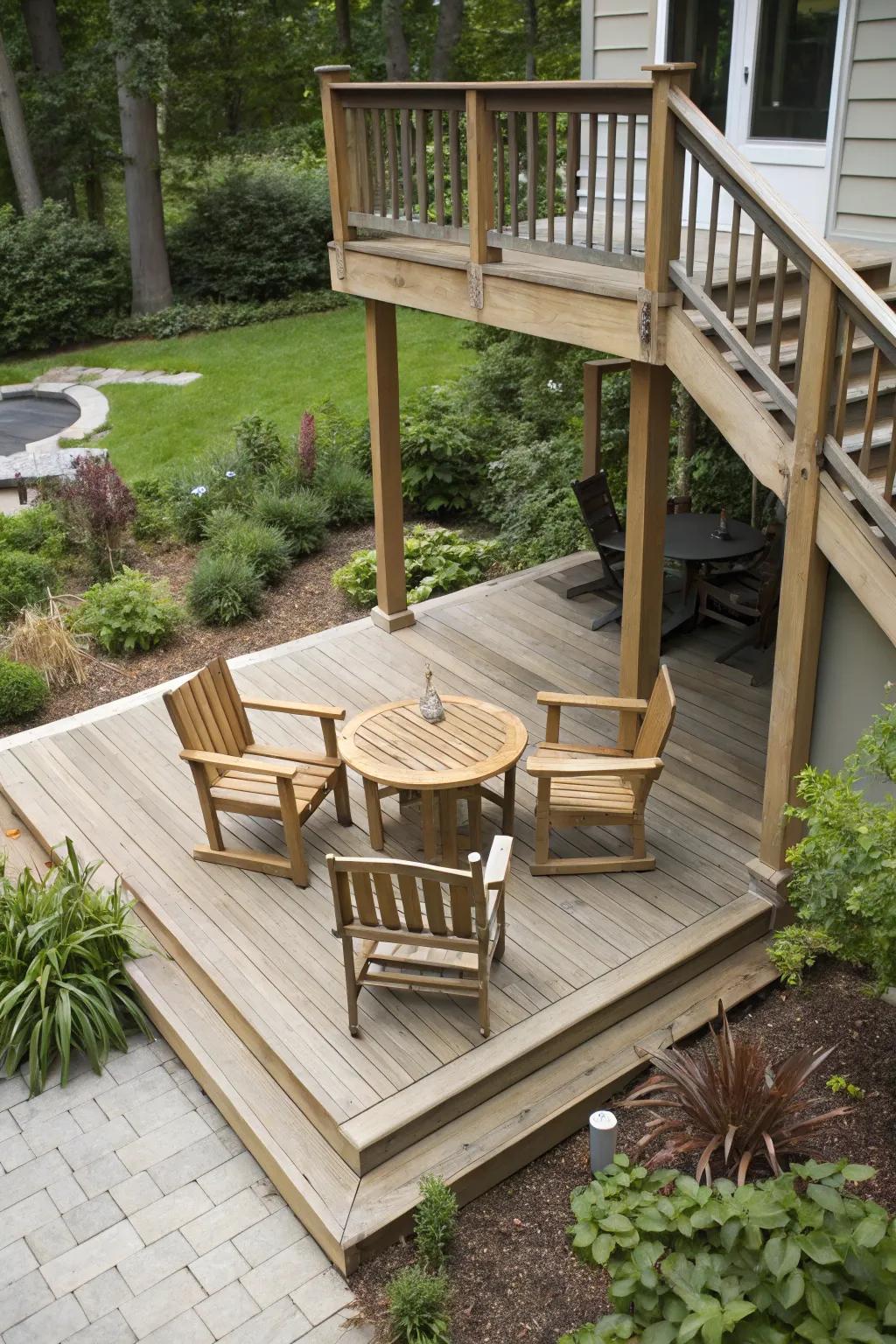 Multi-level decks can provide more space and give small areas more functionality.