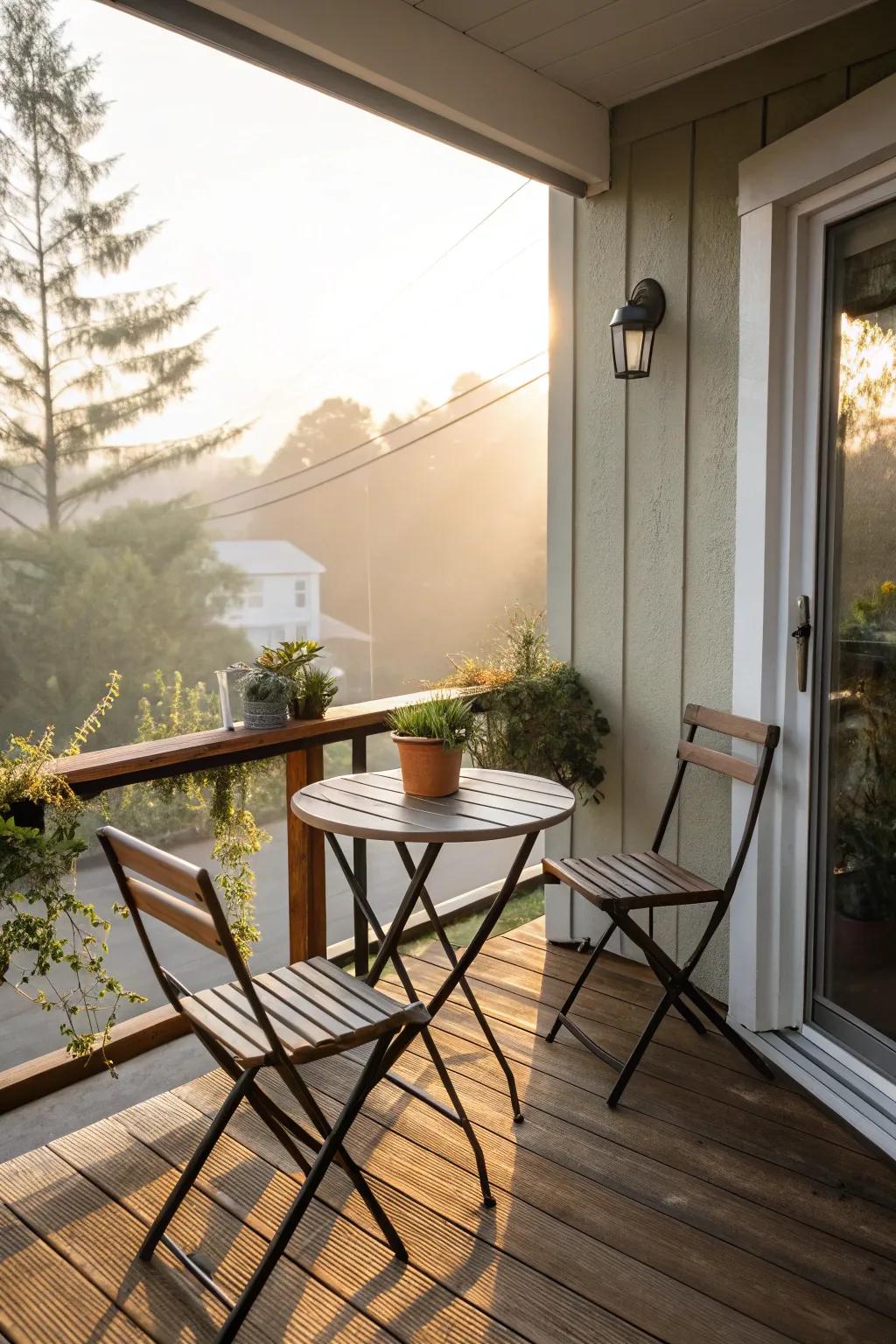 A streamlined bistro arrangement is a great fit for a restricted front deck.