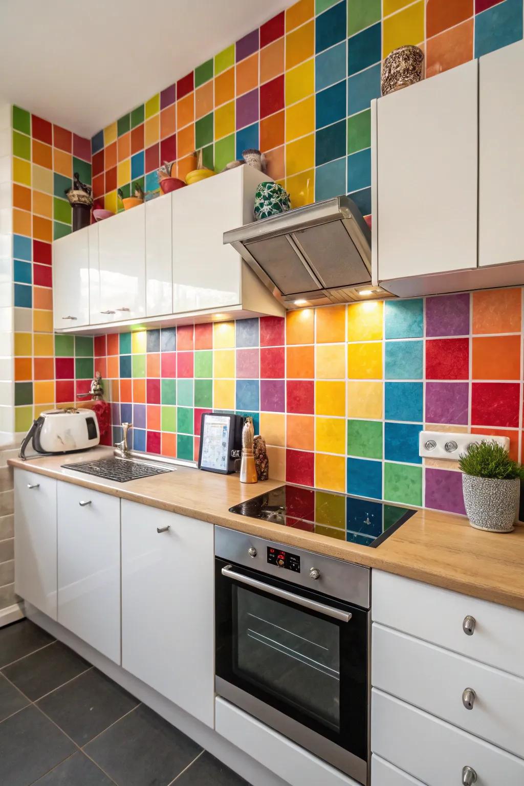 Liven up your kitchen by adding a touch of color with vibrant tiles.