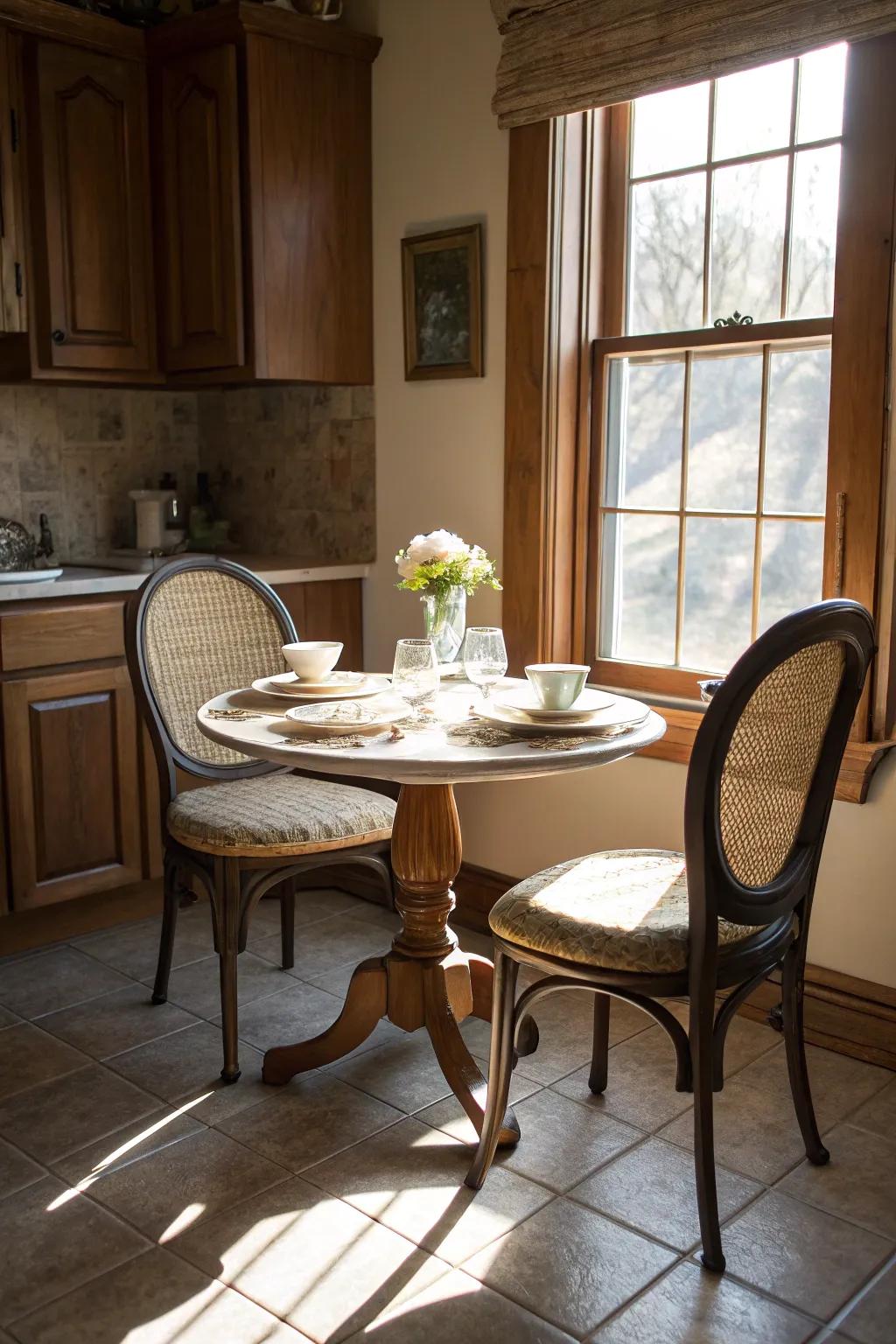 A stylish café-style table, perfect for smaller kitchen areas.