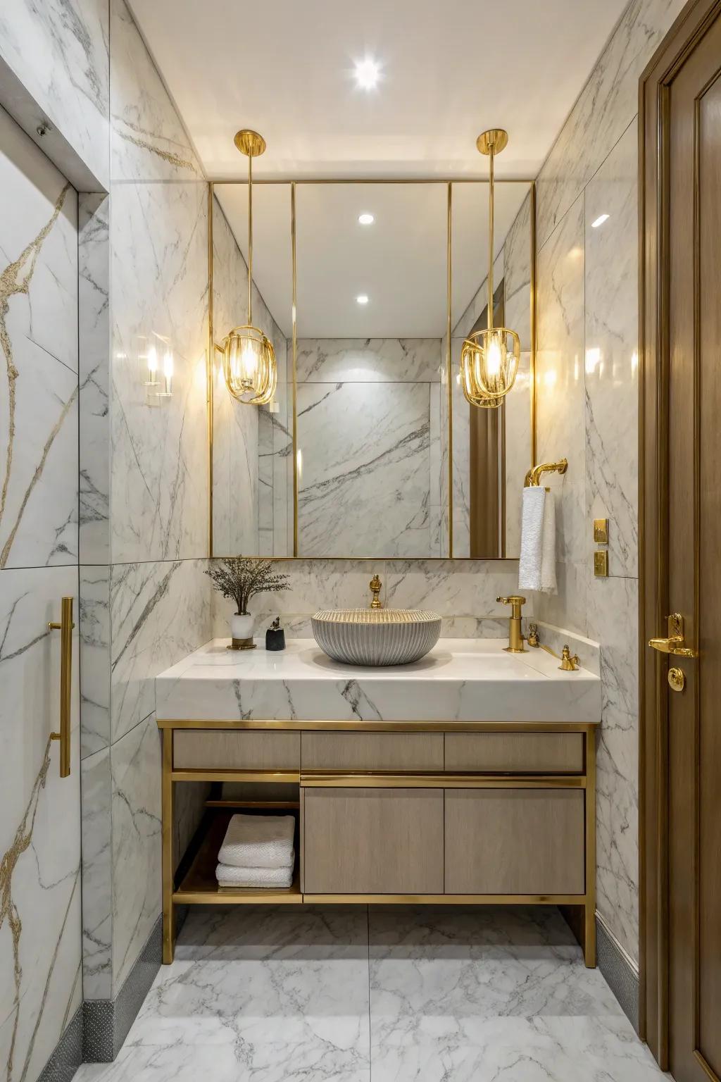 Stone turns a compact bathroom into a luxurious statement.