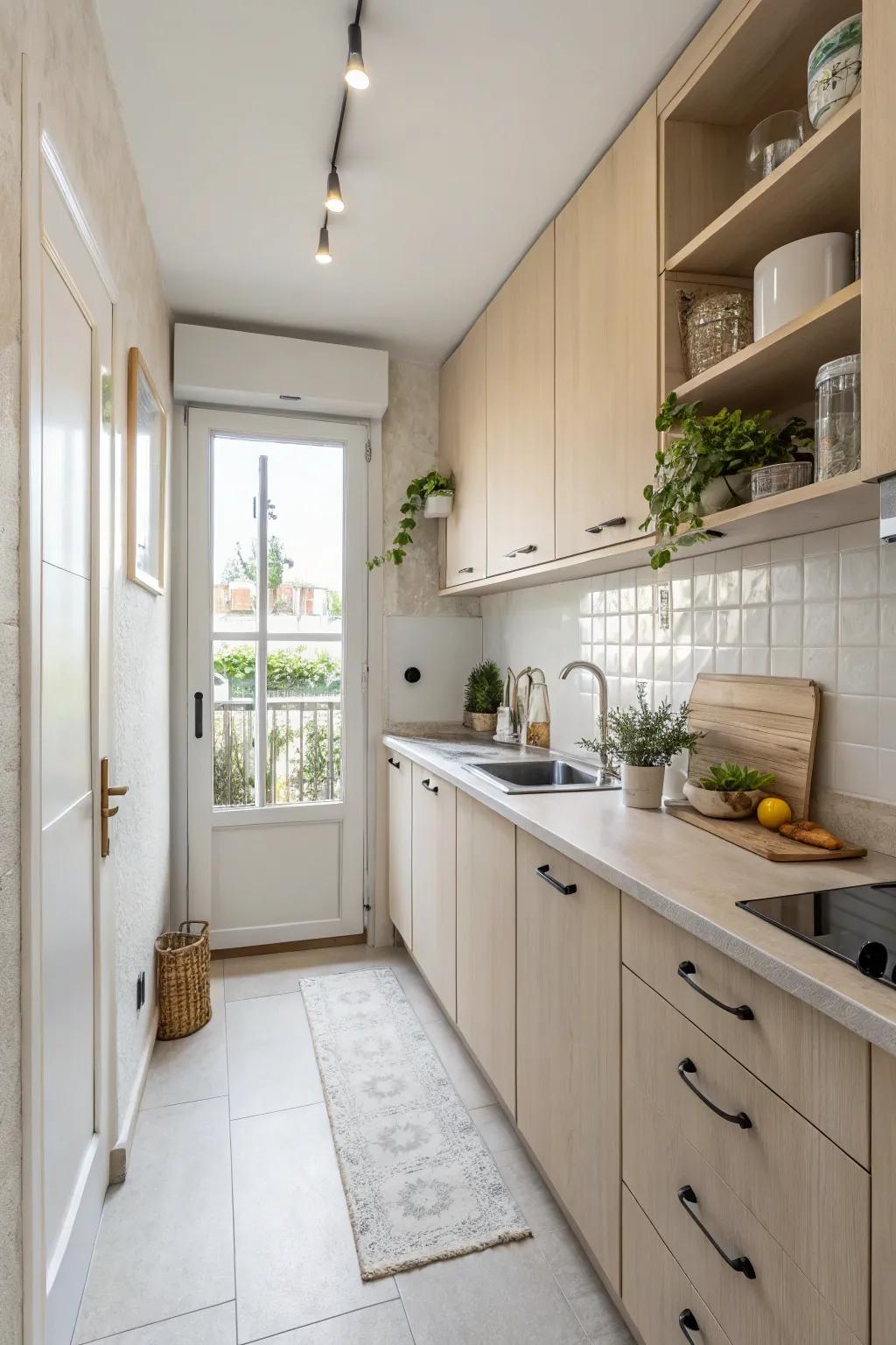 Soft shades within this kitchen provide an optical illusion of increased space.