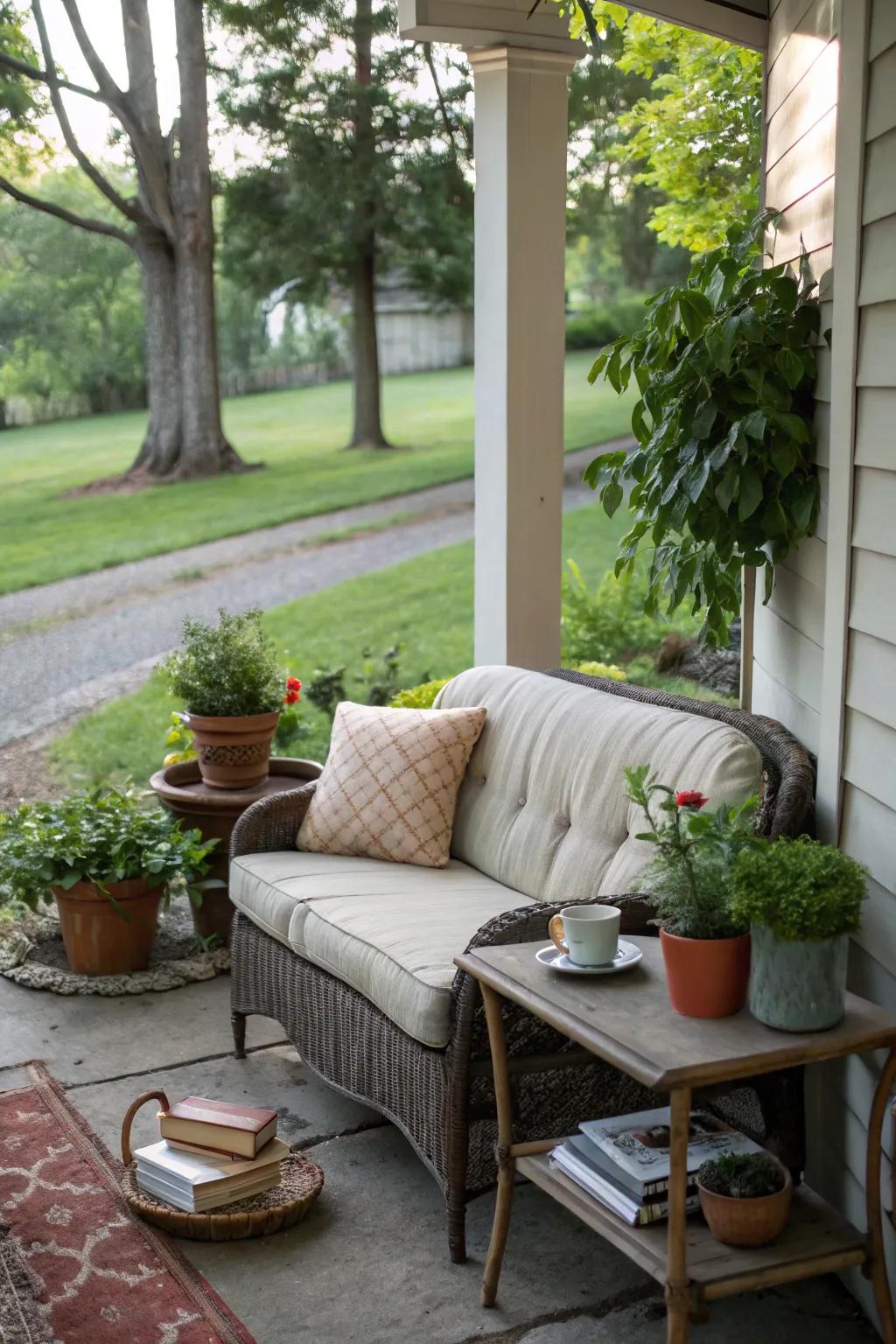A charming nook designed for enjoying coffee and the scenery.