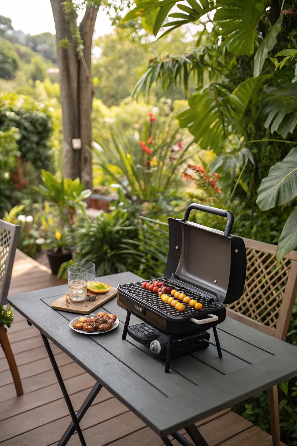 Reduced-size grills are ideally suited to smaller patio areas.