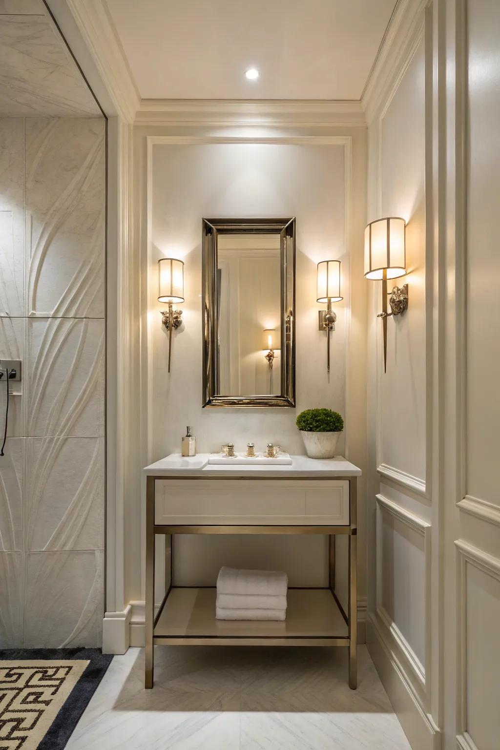 Distinctive lighting elements can raise the style of your small bathroom.