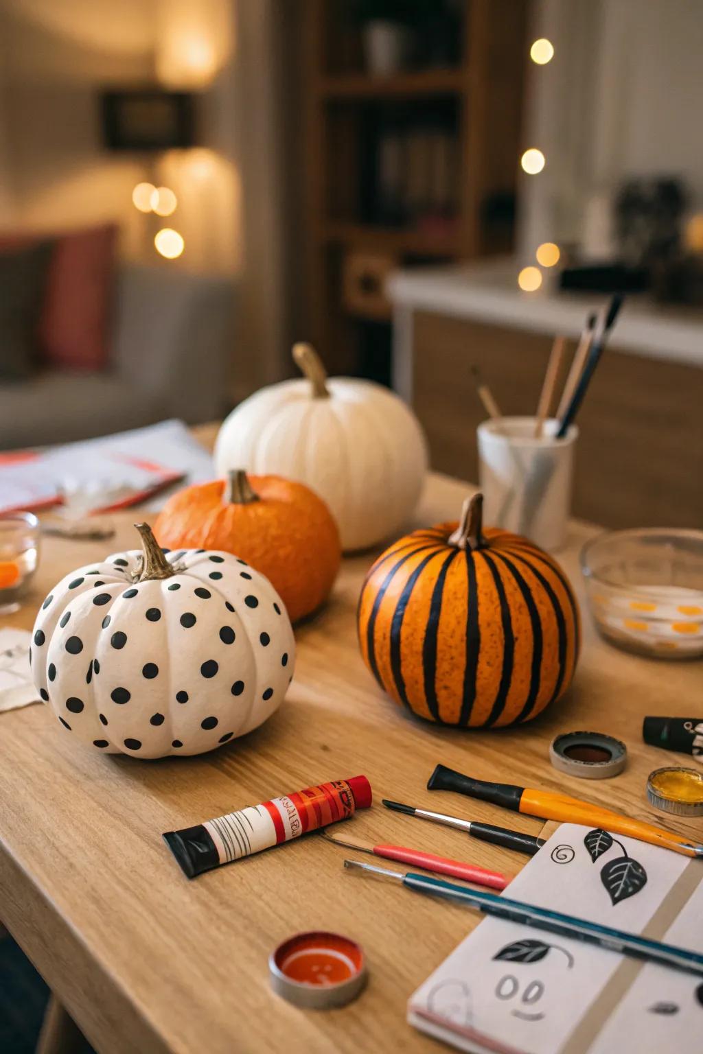 Delightfully painted squashes bring a playful element to your décor.