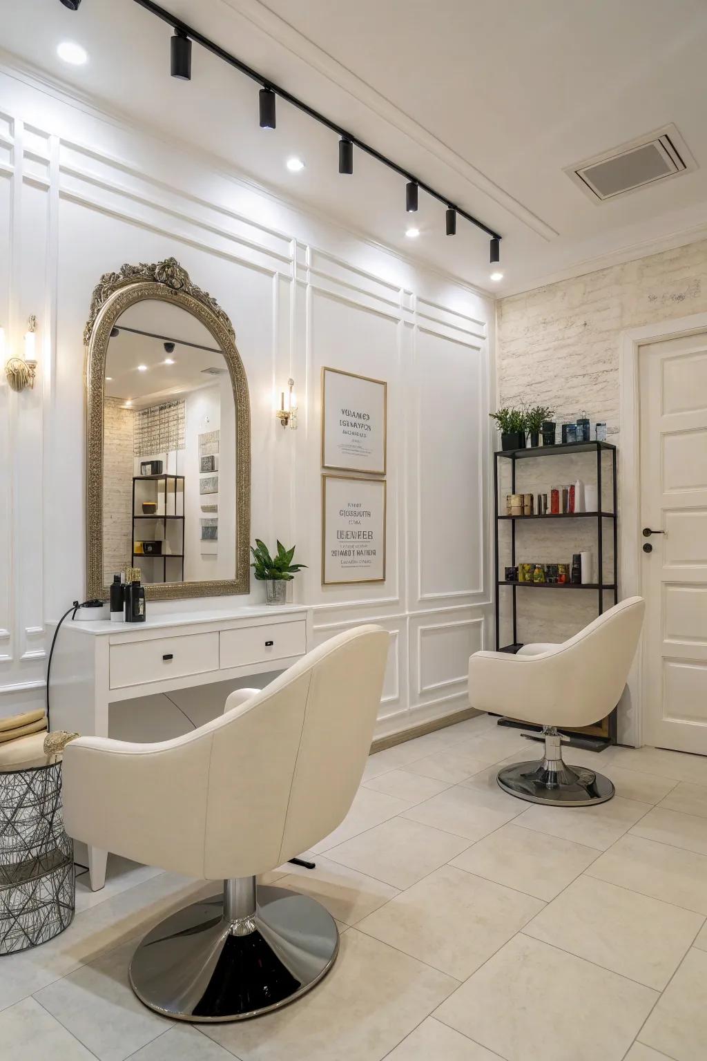 A simple salon design focused on optimizing space and promoting tranquility.