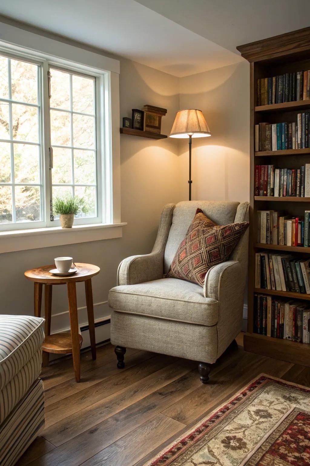 A cozy reading nook in your walkout basement can serve as your personal escape.