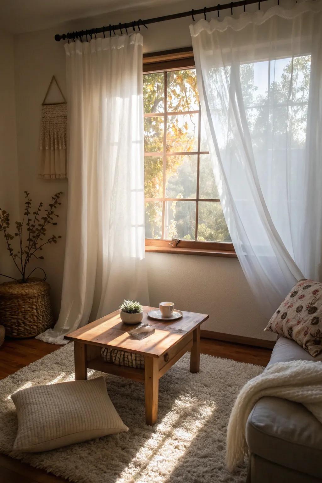 Sheer curtains bring an air of sophistication and softness to compact windows.