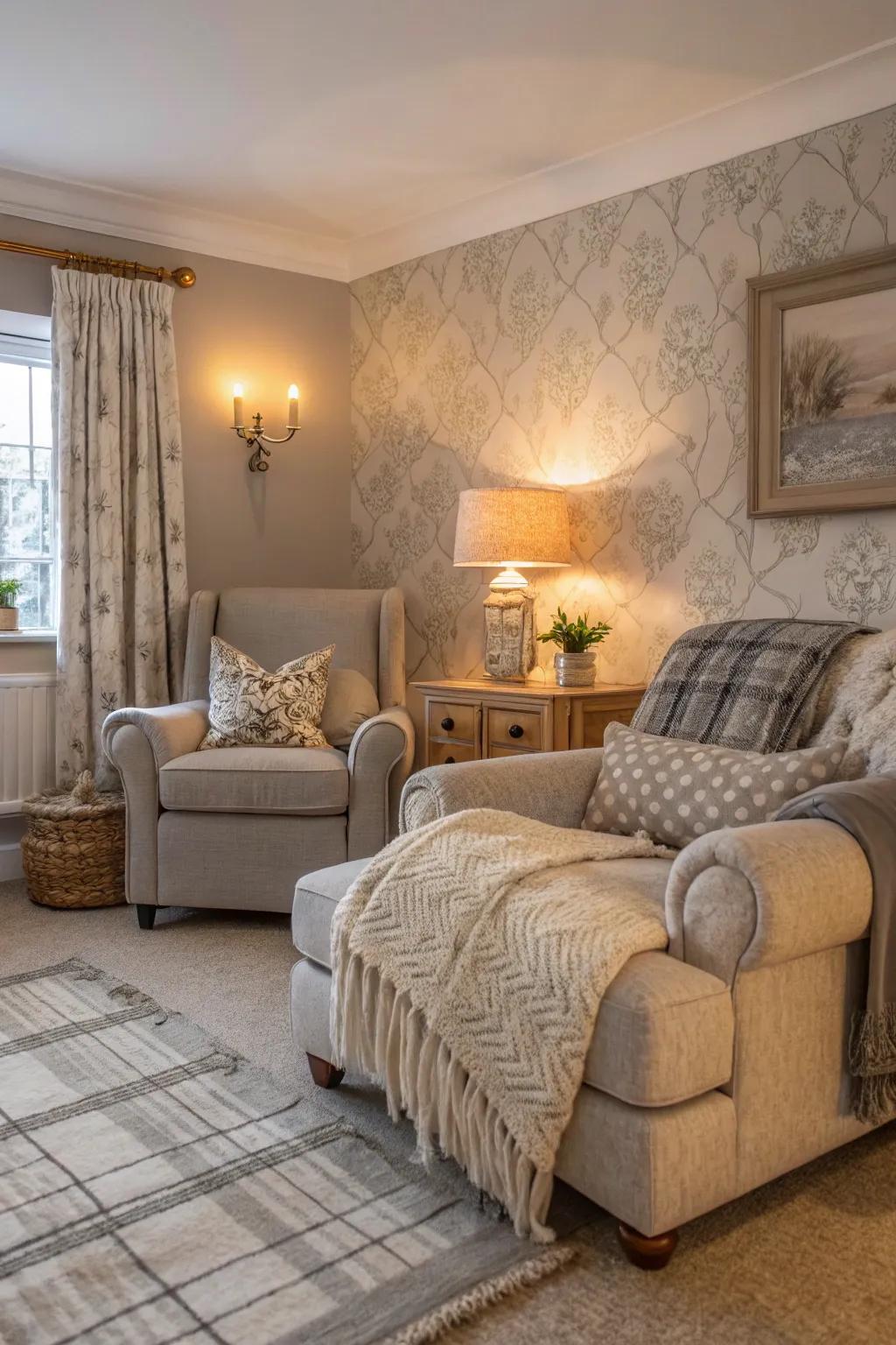Neutral hues fashion a soothing and grounded area.