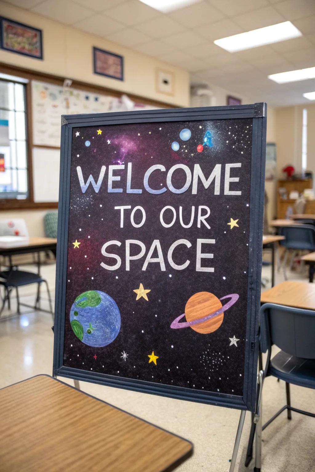 Welcome all with a cosmic greeting display!