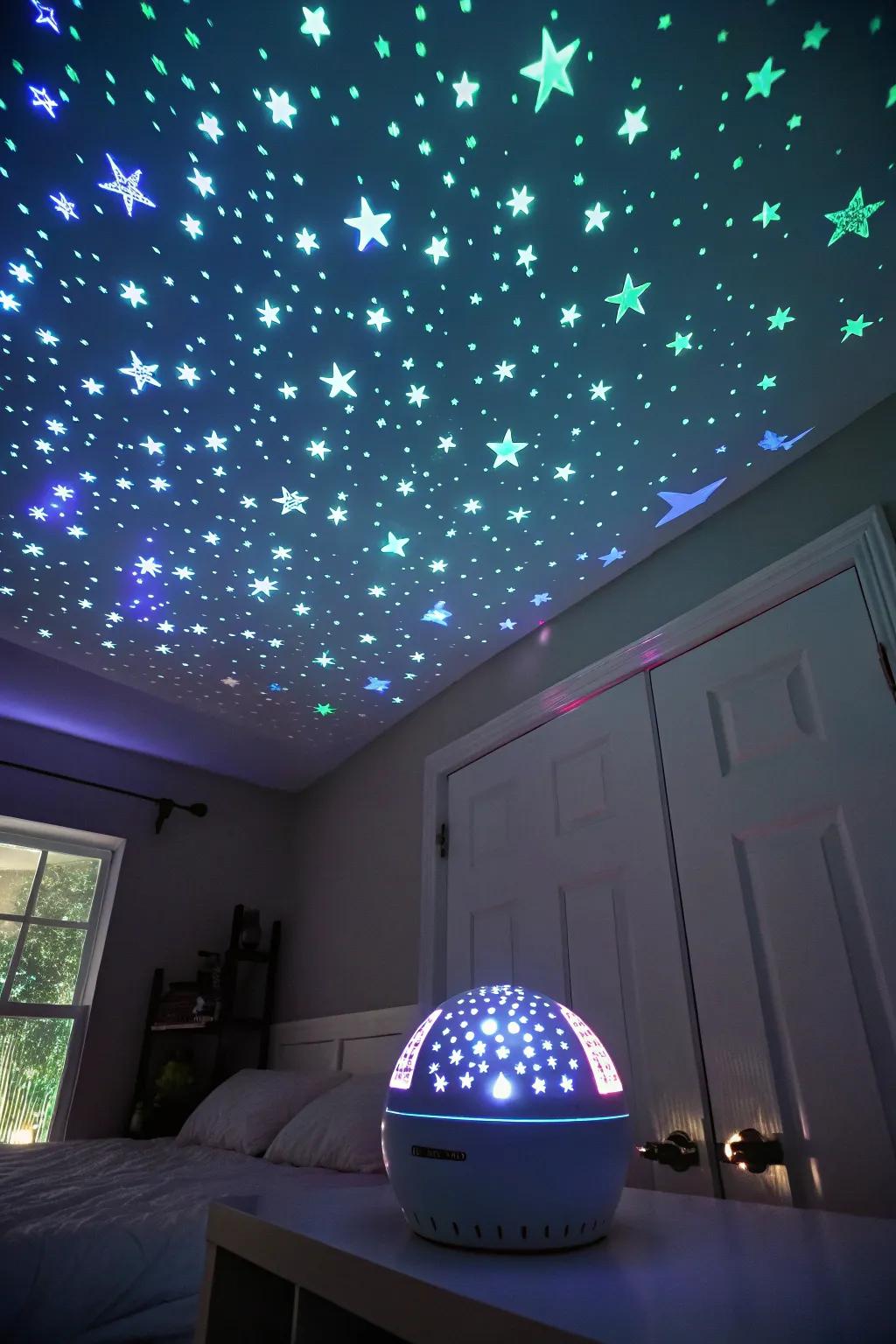 Transform your ceiling into a stunning nocturnal vista using glow-in-the-dark stars.