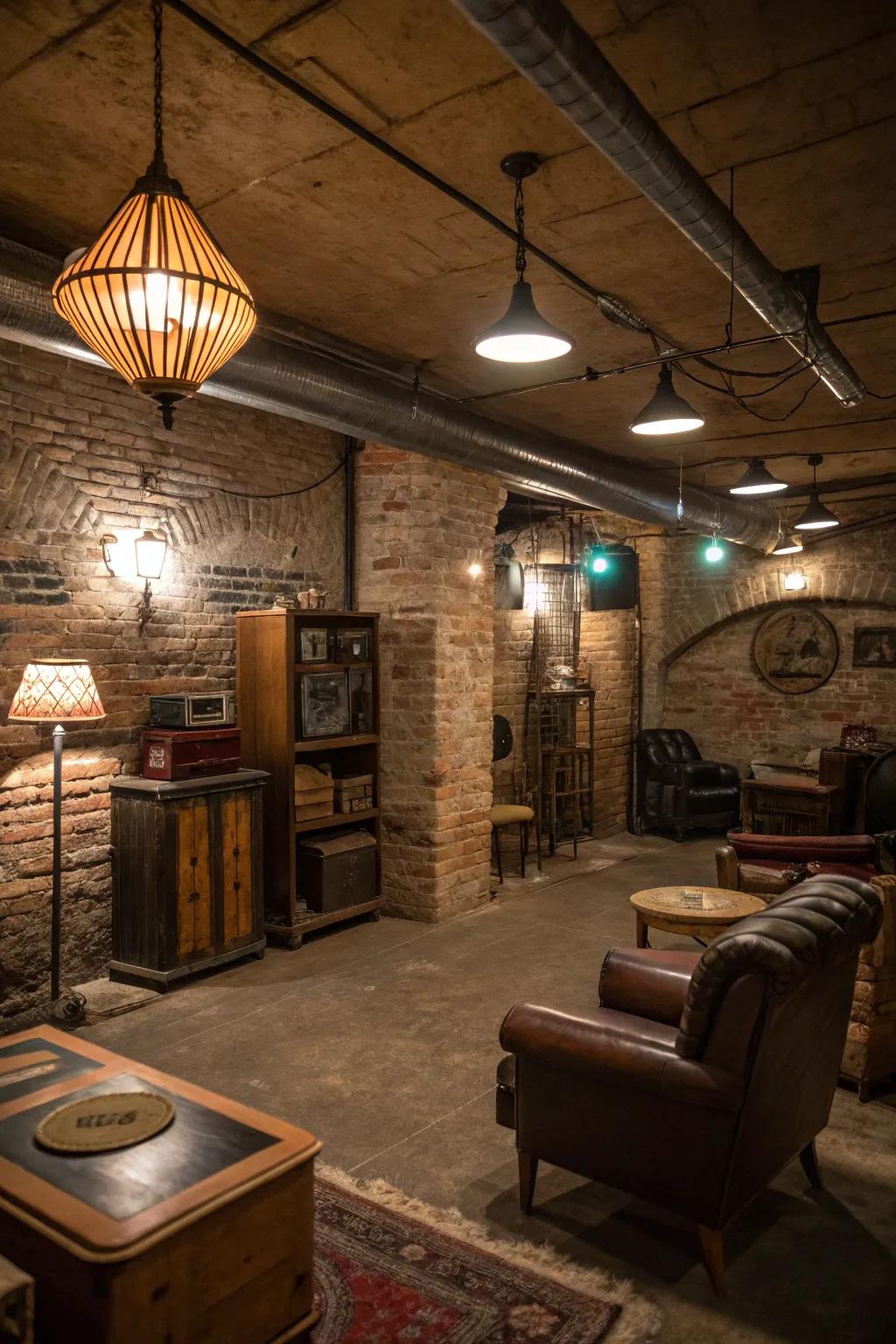 Exposed brick walls evoke a rustic, historical atmosphere perfect for your speakeasy.