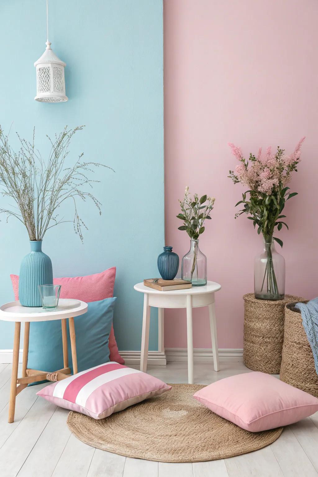 Designating color-coded zones within a shared room cultivates a sense of personal space for each child.
