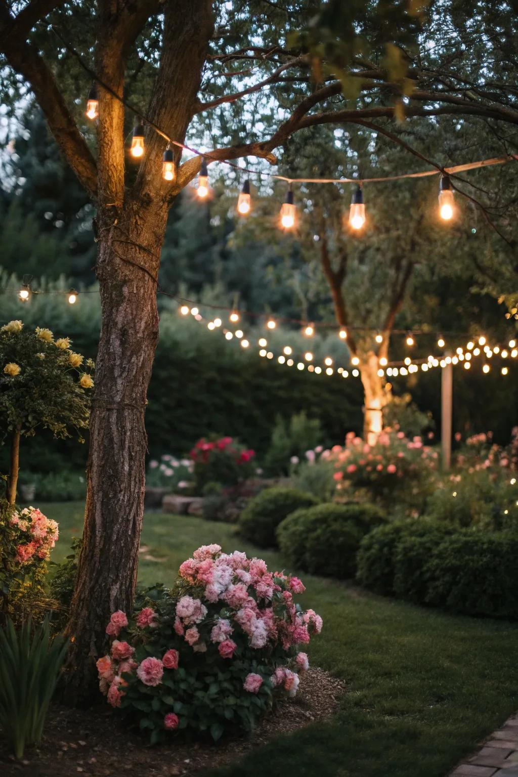 Evolve your garden into a radiant sanctuary with luminous twinkle lights.