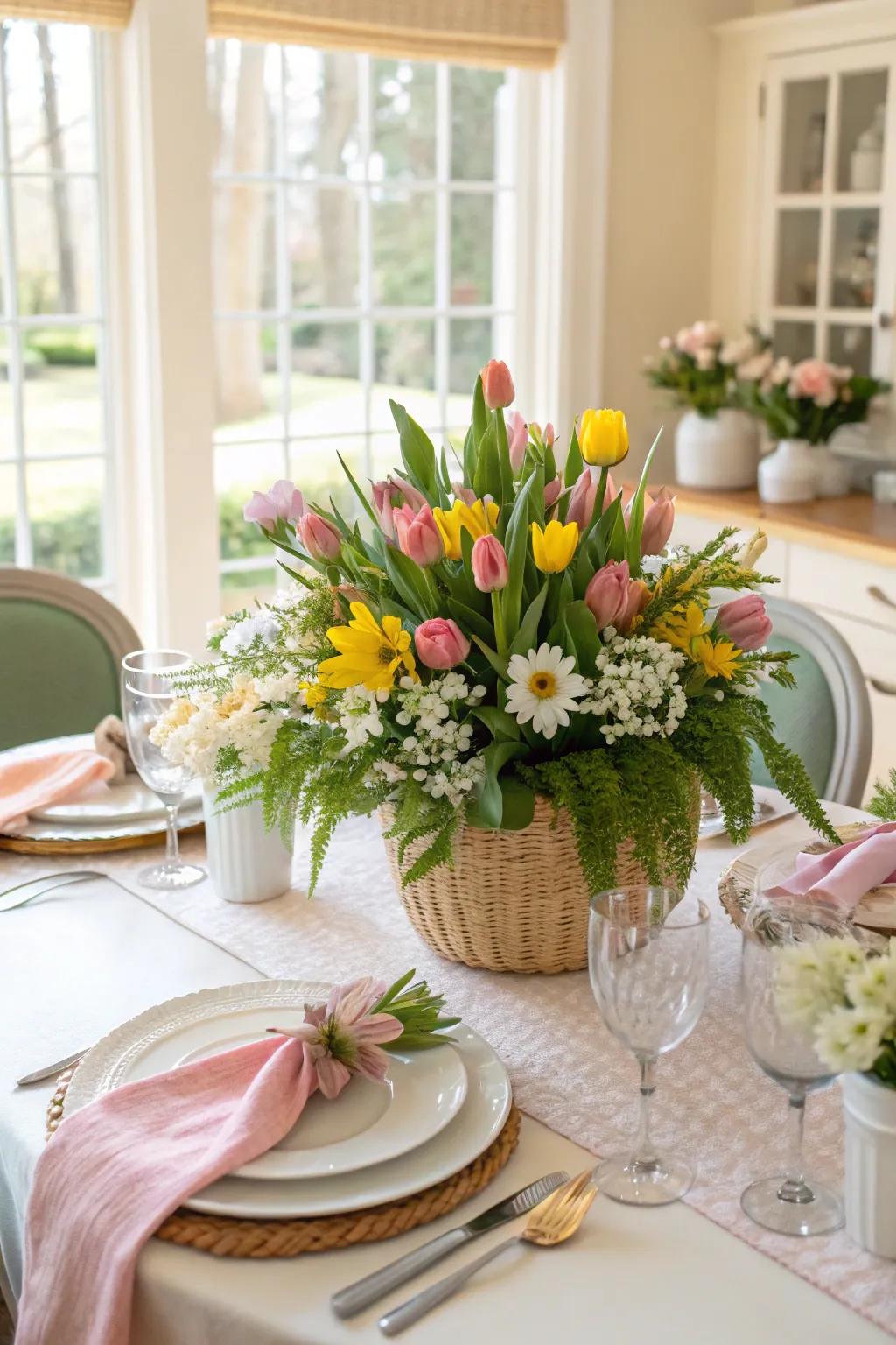 A vibrant floral centerpiece, the perfect touch for springtime.