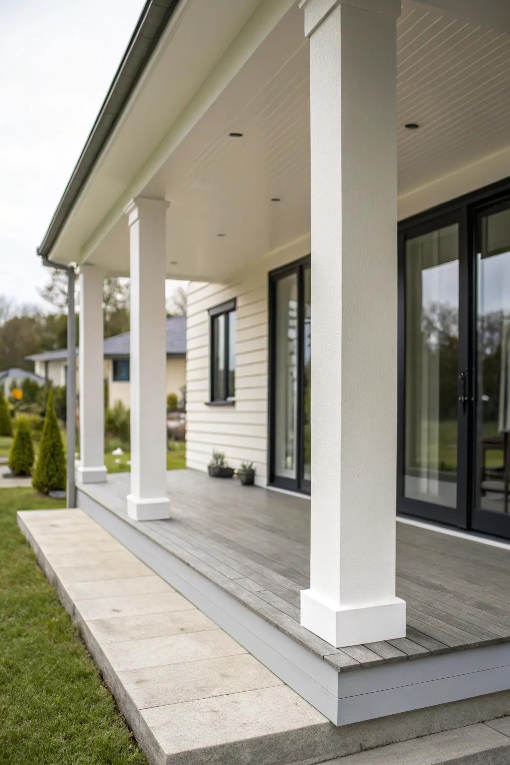 Simple square columns bring a polished feel to this modern house.