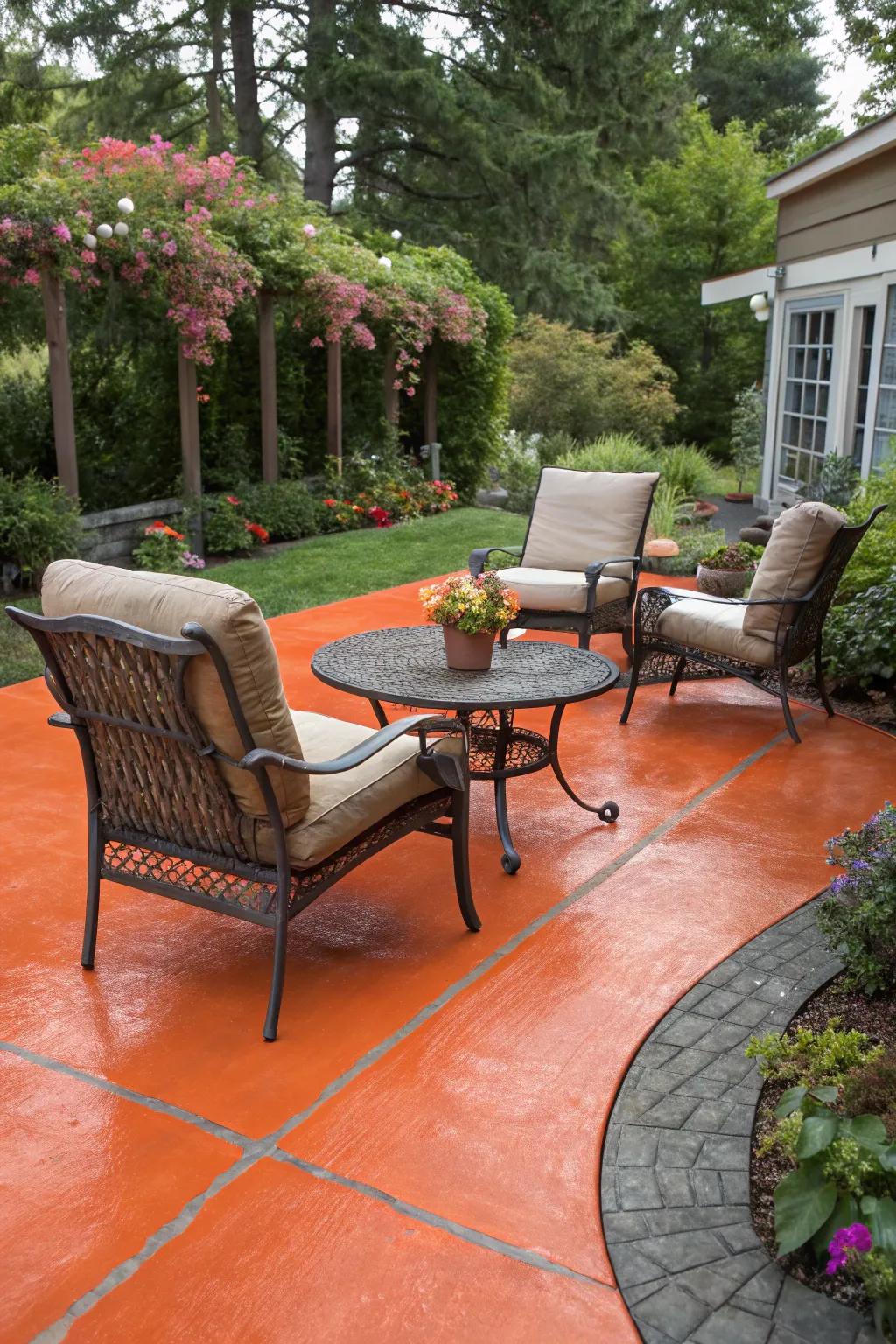A vibrant orange patio, perfect for colorful outdoor gatherings.