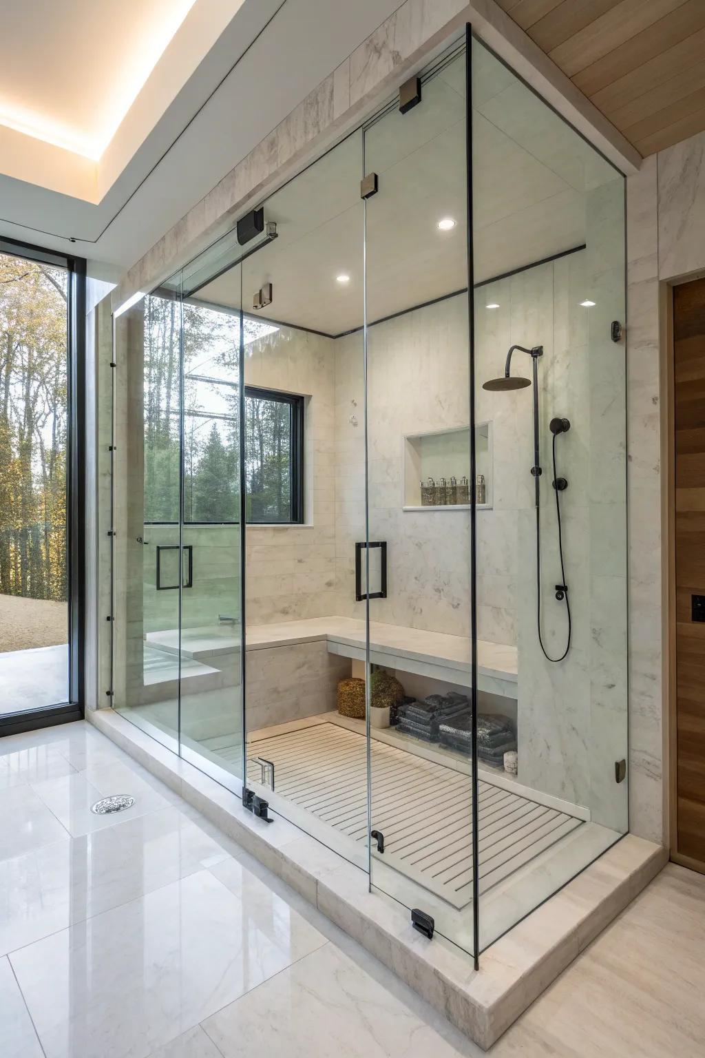 A modern steam shower showcases the beauty of minimalist design.