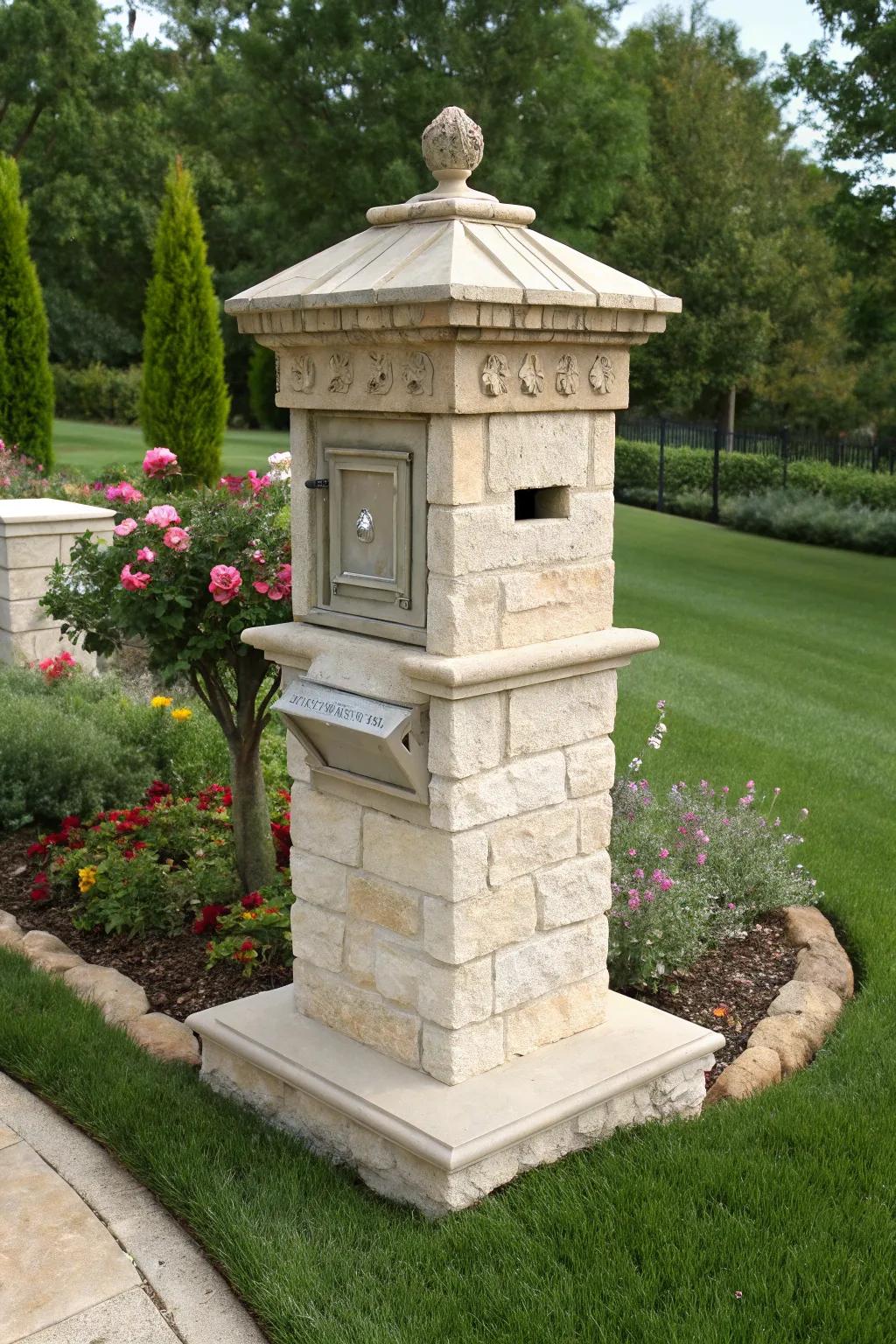 Travertine mailboxes offer timeless sophistication with a touch of country.