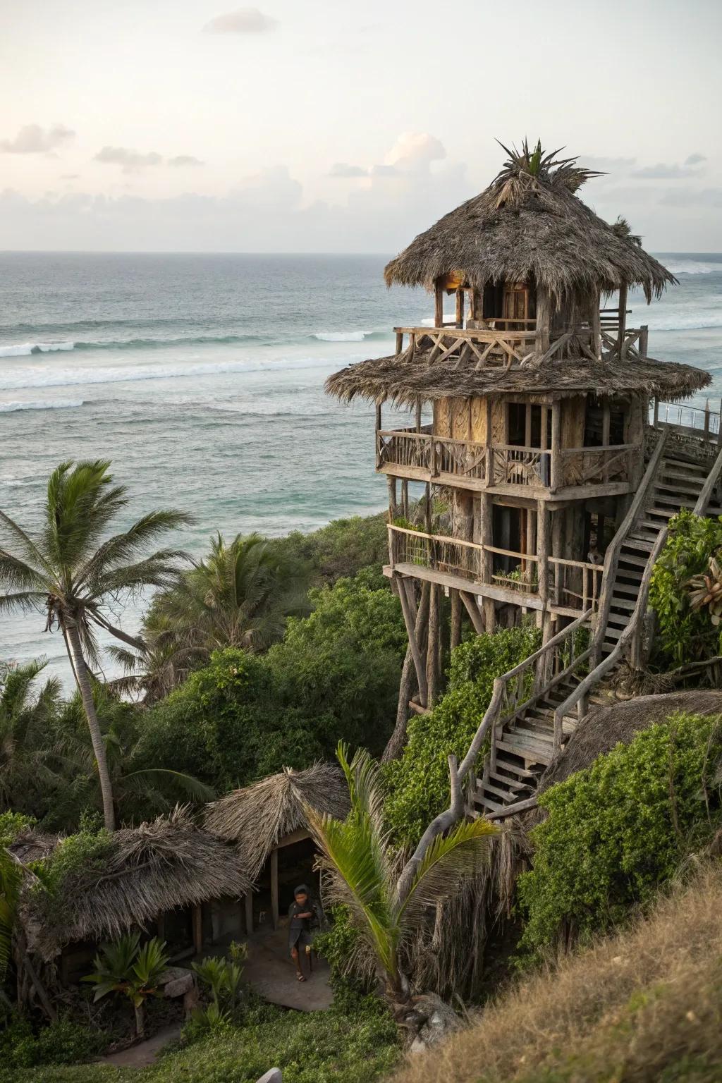 A multi-level home design offering expansive ocean views.