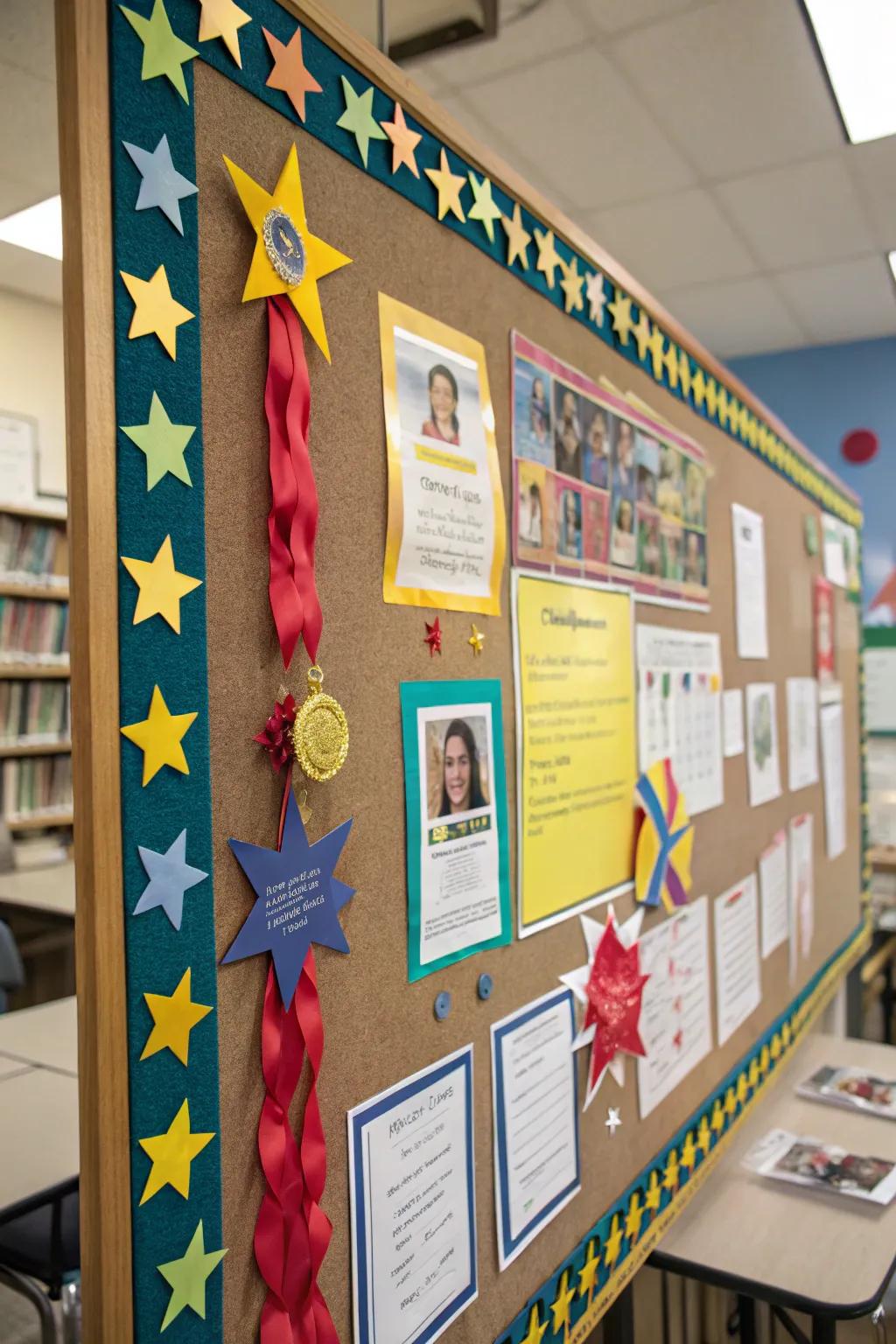 Showcasing successes using radiant decorations and ribbons.