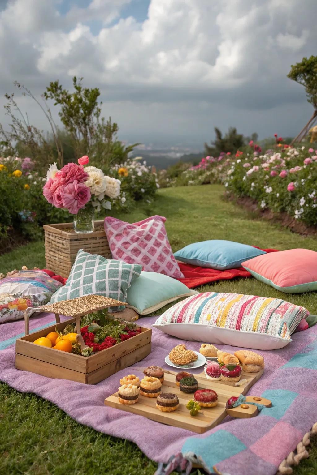 A charming garden picnic arrangement ideal for summer relaxation.