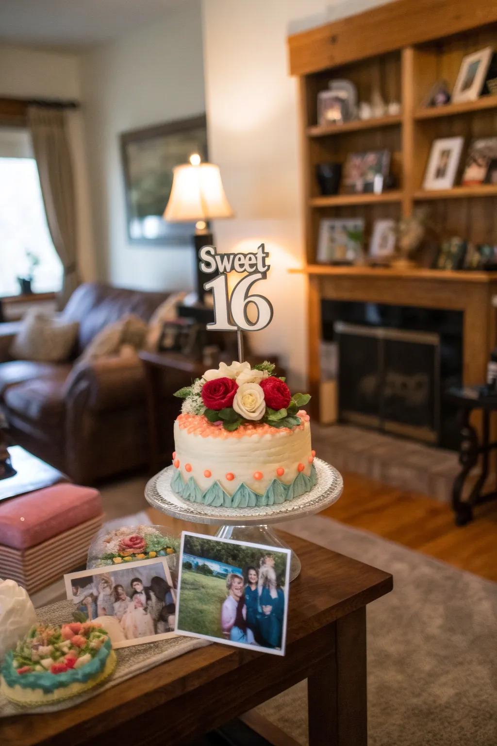 A single-tier cake enhanced with a bespoke topper, introducing refinement to the festivity.