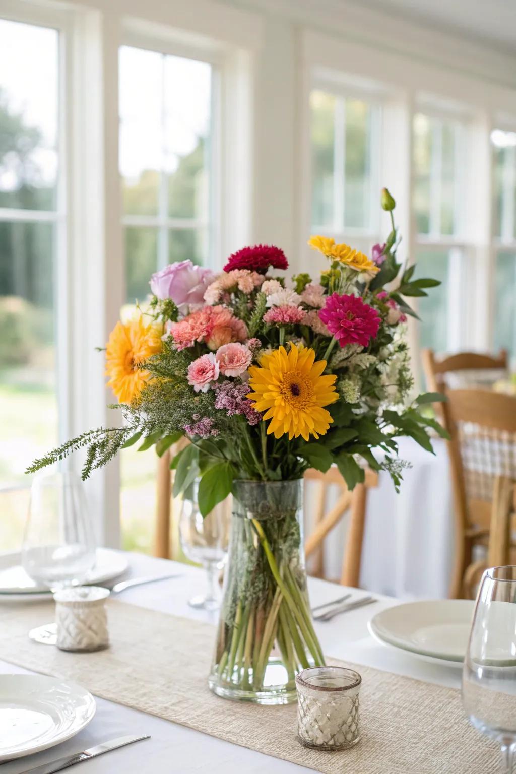 Lively floral arrangements breathe life and infuse color into your table setting.