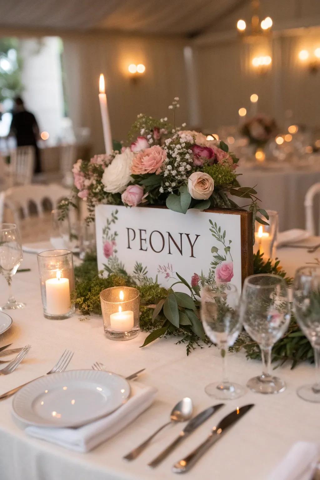 Flower-themed tables establish a deeply romantic setting.