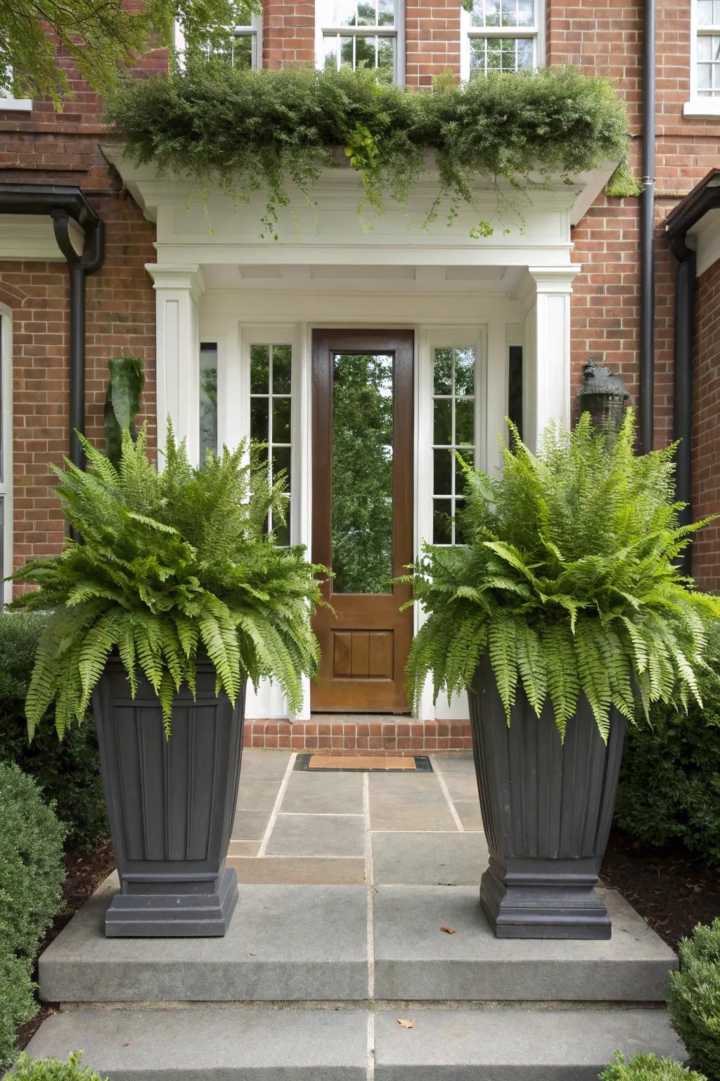 Symmetrical planters impart a sense of timelessness to any porch.