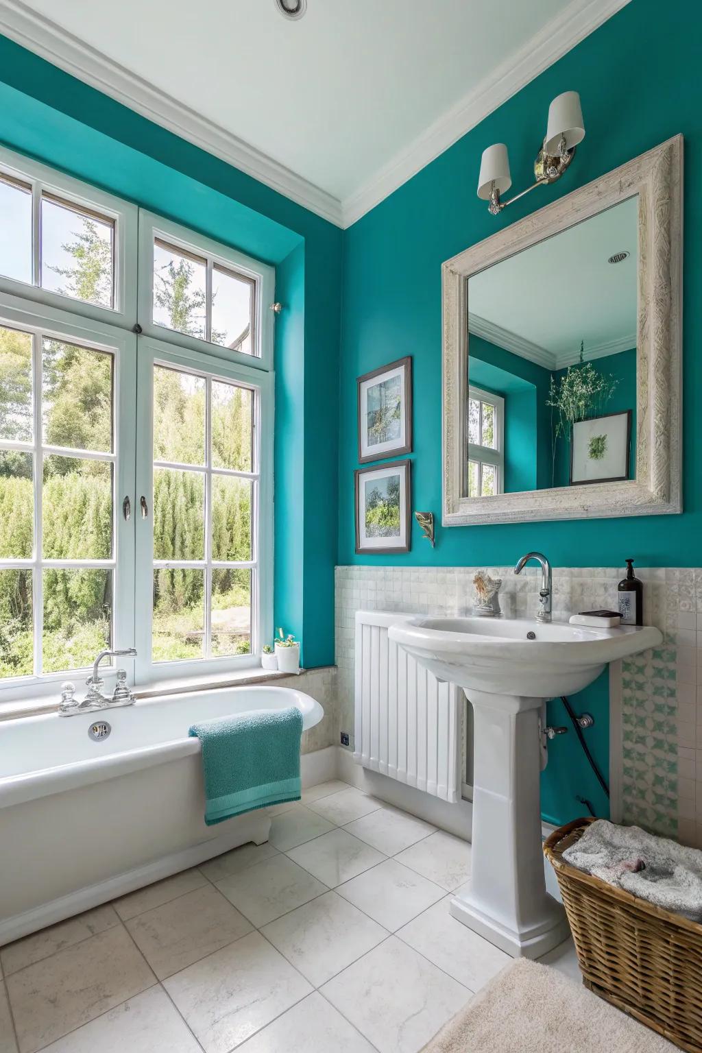 Establish an eye-catching center of interest with striking aquatic green walls.