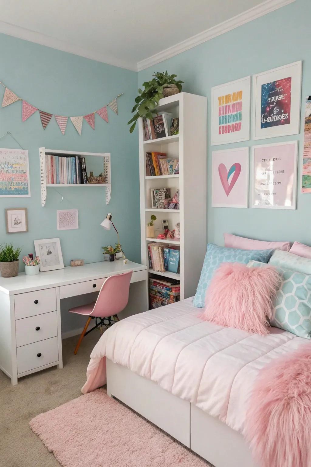 Delicate colors set a calming and inviting mood.
