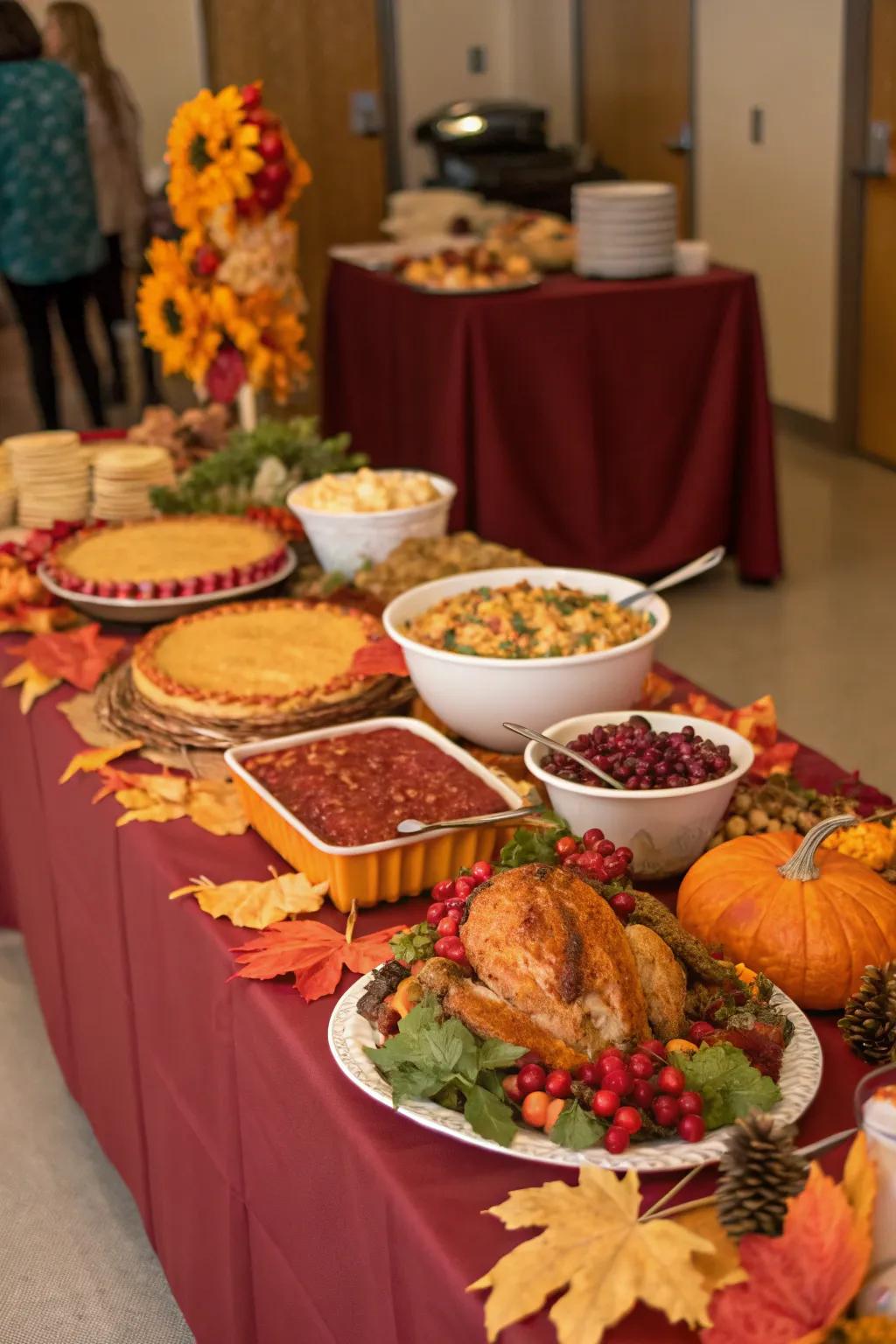 A Thanksgiving buffet showcasing the rich colors of autumn.