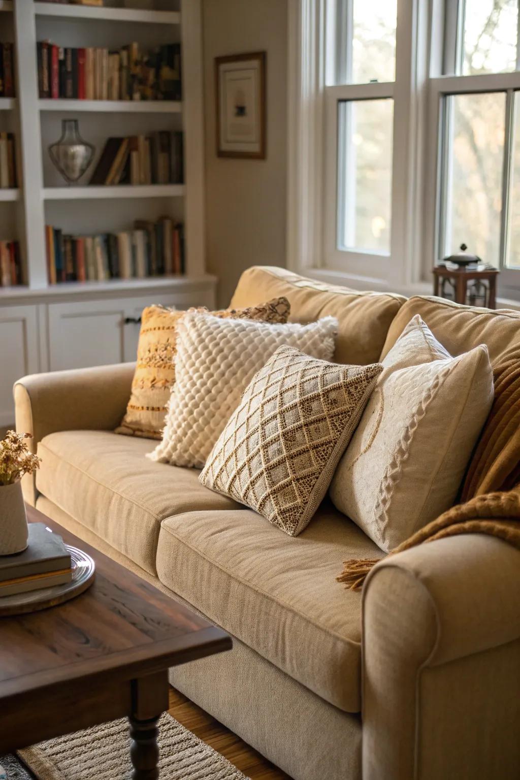 Neutral shades create a serene and balanced setting.