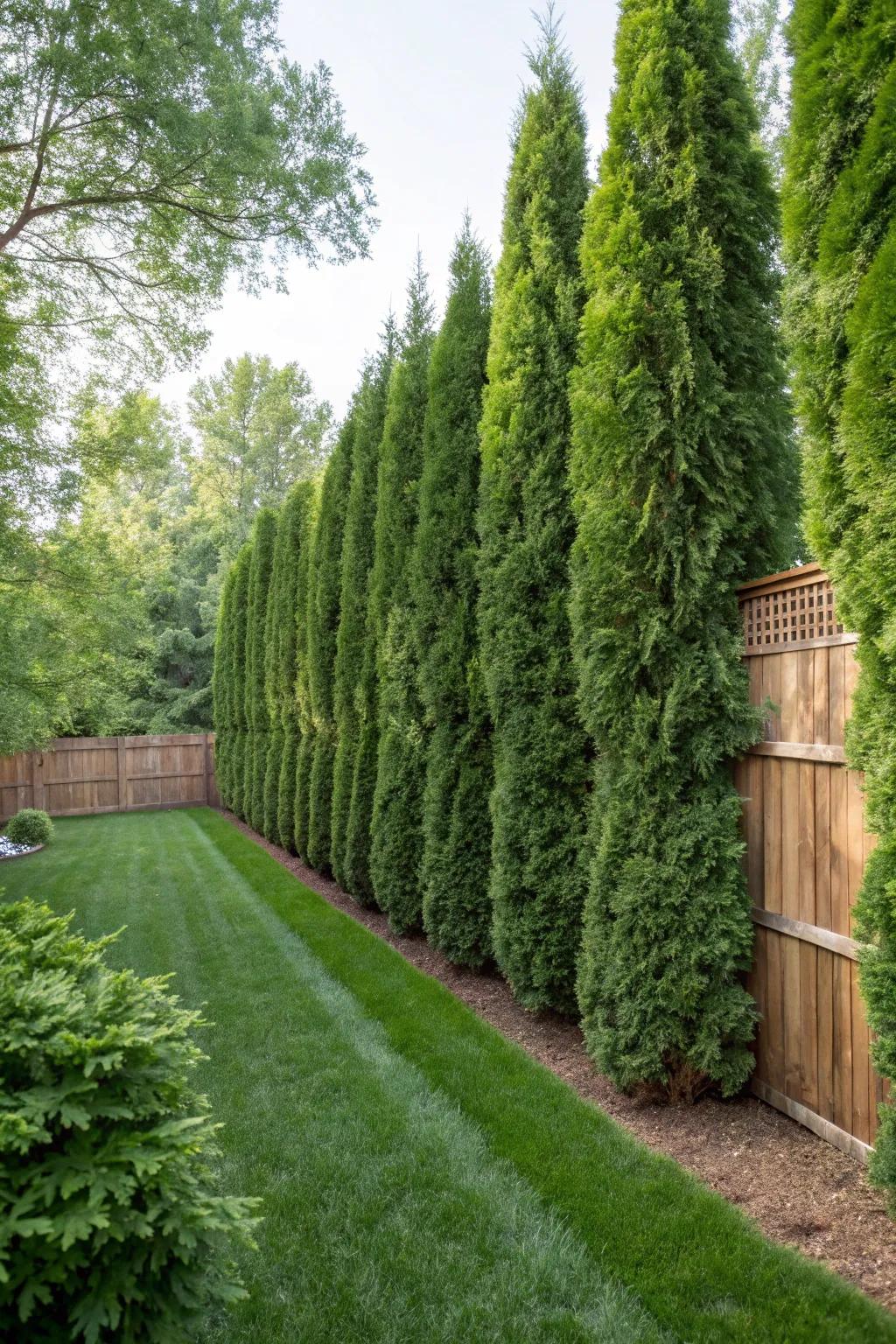 Establish a secure and private backyard with a row of Evergreen Sentinel trees.