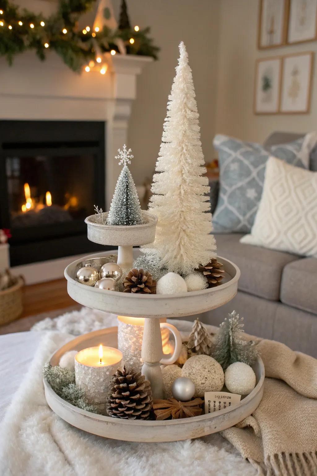 A beautifully curated winter display that adds warmth to the living area.