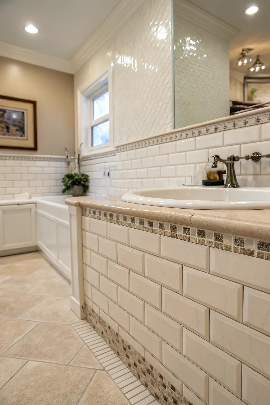Bullnose trim delivers an elegant and refined edge to tiled spaces.