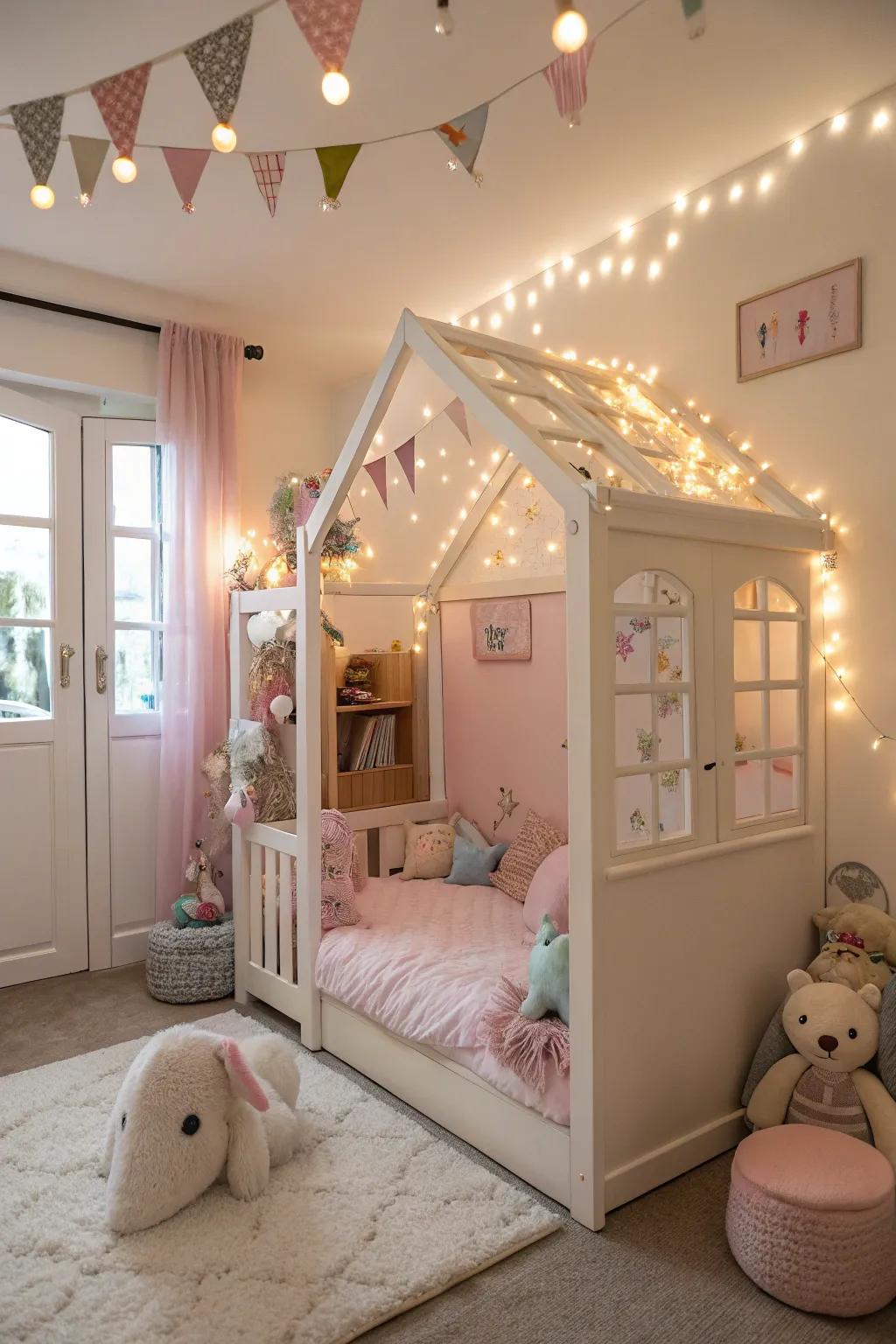 A delightful house-shaped bed perfect for little dreamers.