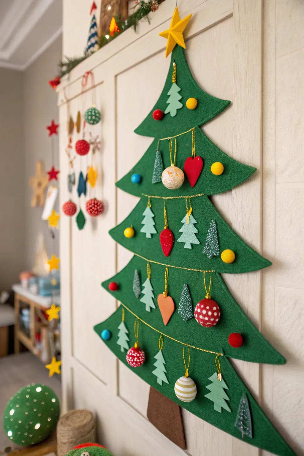 A secure and interactive cloth Christmas tree designed for toddlers.