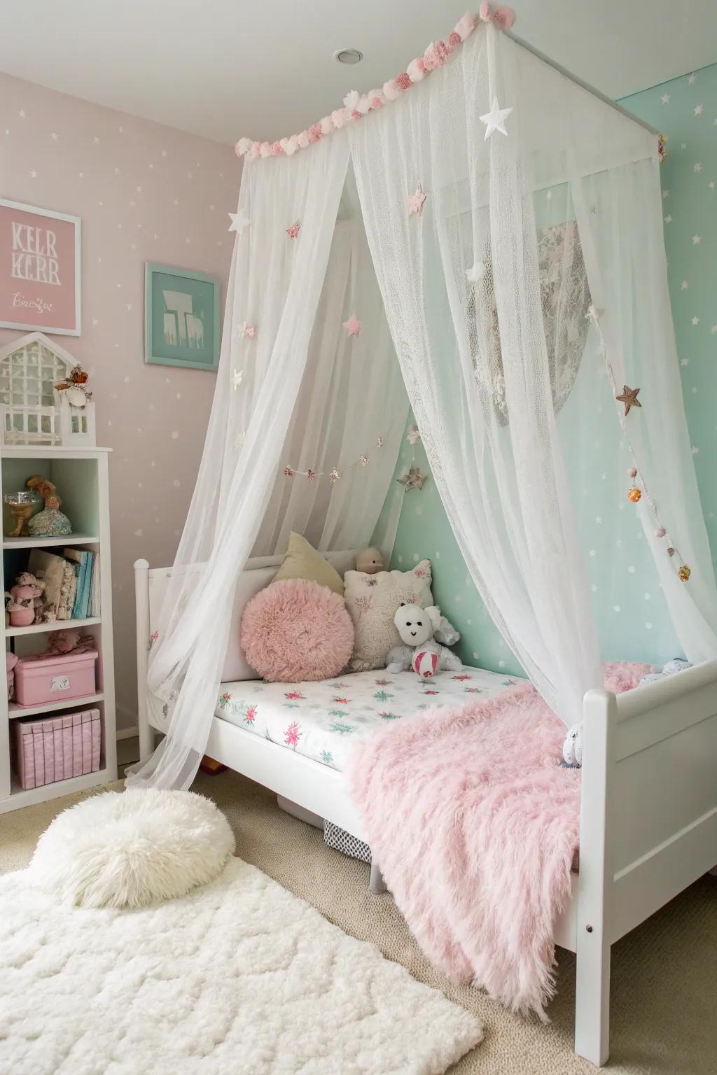 A basic canopy can turn any bed into a whimsical escape.