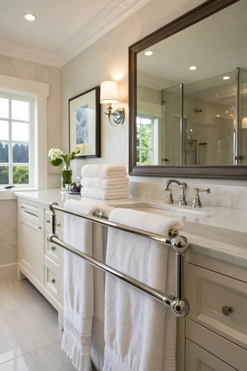 The classic towel bar: a steadfast selection for any bathroom setting.