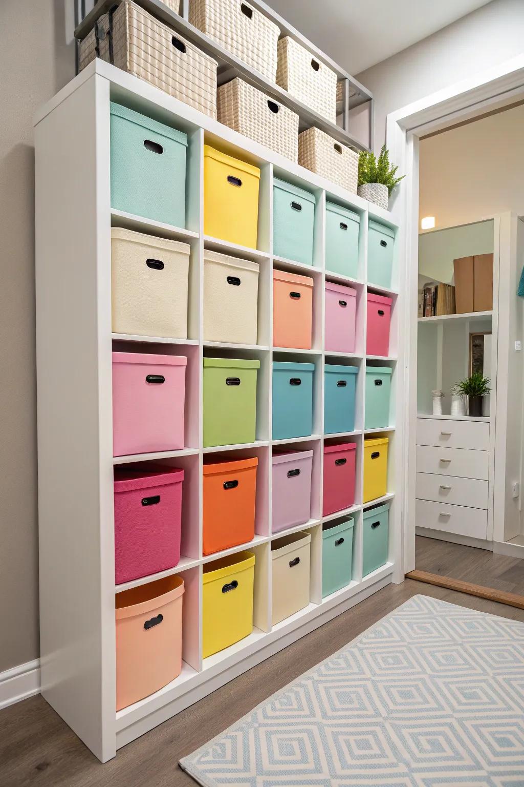 Cube storage solutions with bins are excellent for small rooms.