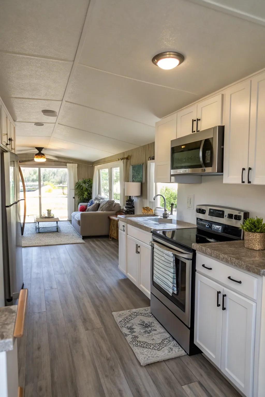 Establishing a broader layout can significantly amplify space within your kitchen.