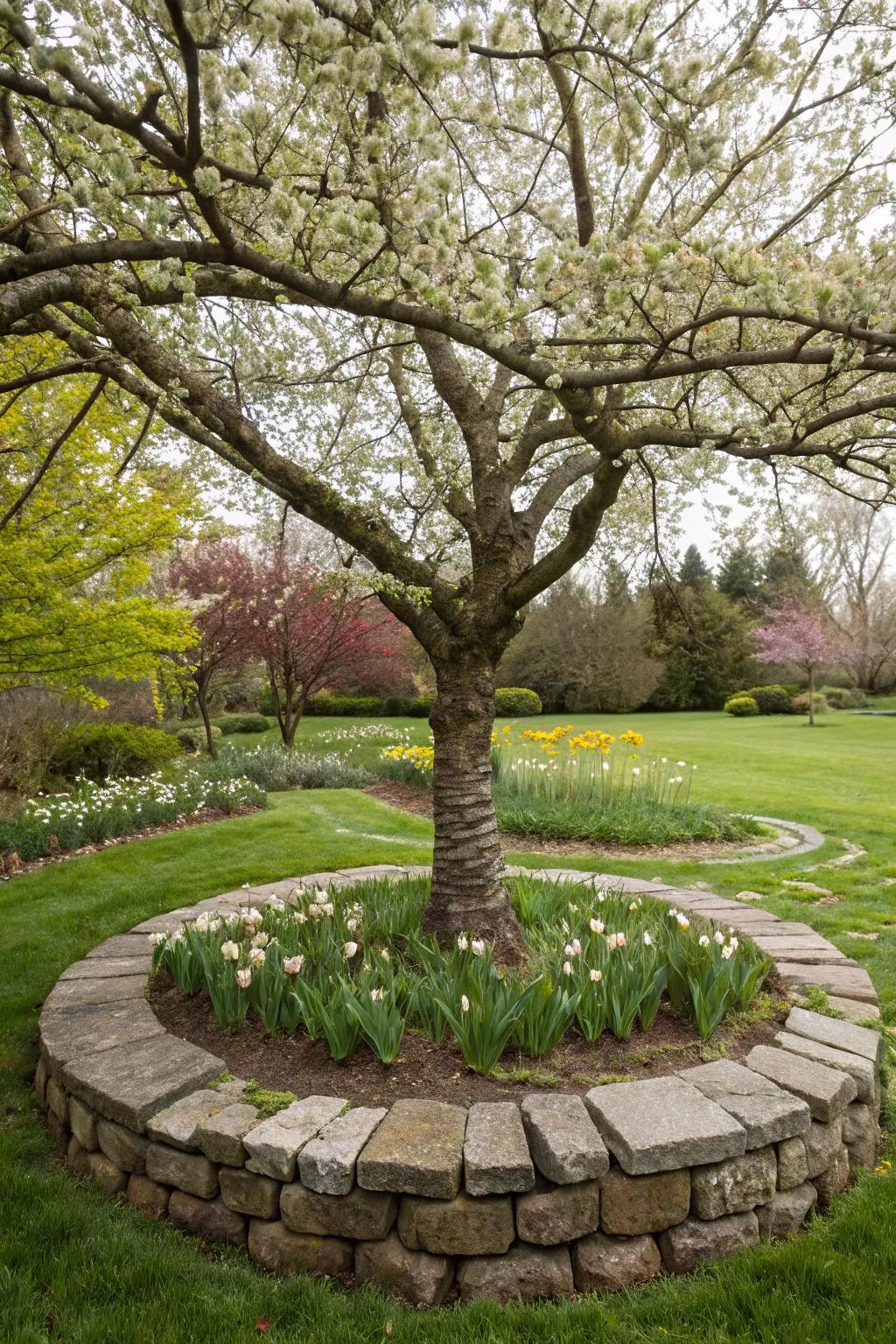 Stone edging provides structure and sophistication to your tree's setting.
