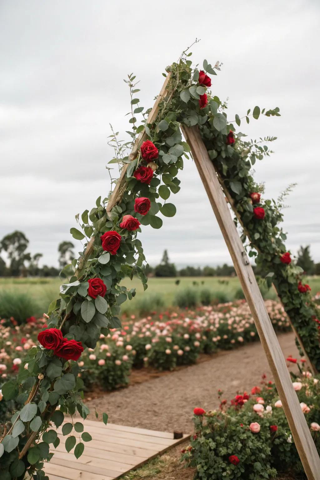A botanical triangle arch that imparts refinement and romance to any environment.