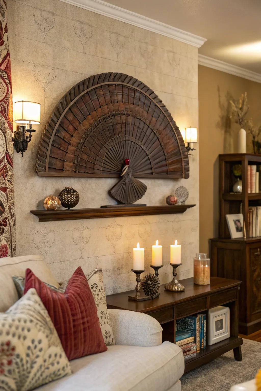 An exquisitely mounted turkey tail on a traditional timber board.