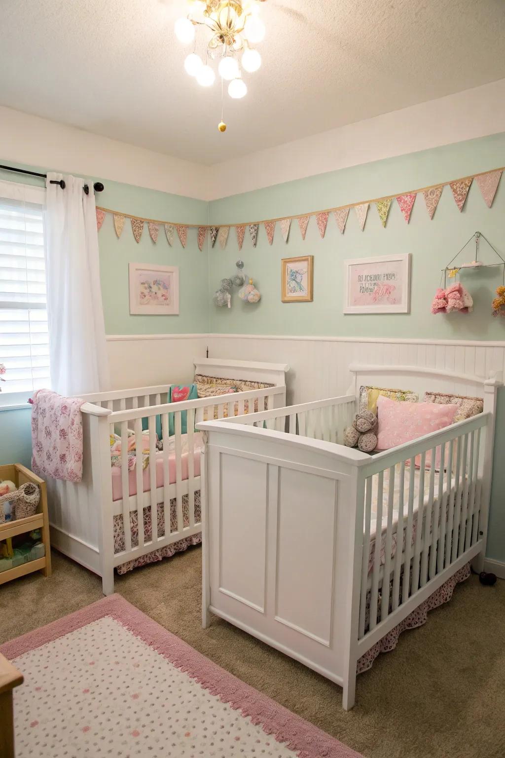 Symmetrical cradle layout establishes an even and systematic nursery.
