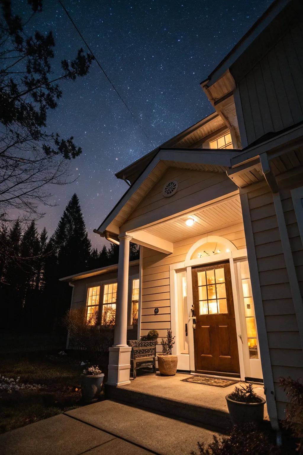 A softly illuminated entrance provides a pleasant welcome for visitors.