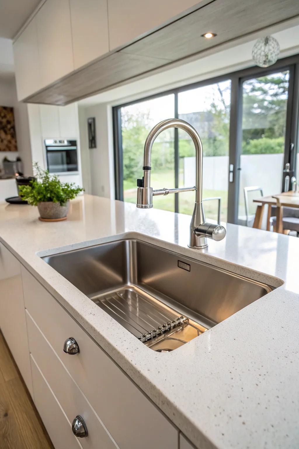 A stainless steel undermount sink featured in a modern kitchen design.